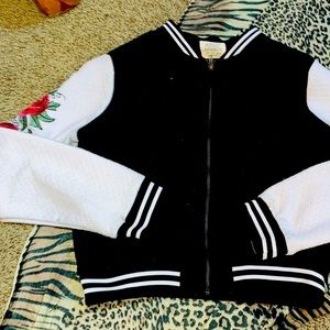 Varsity jacket with rose sleeves